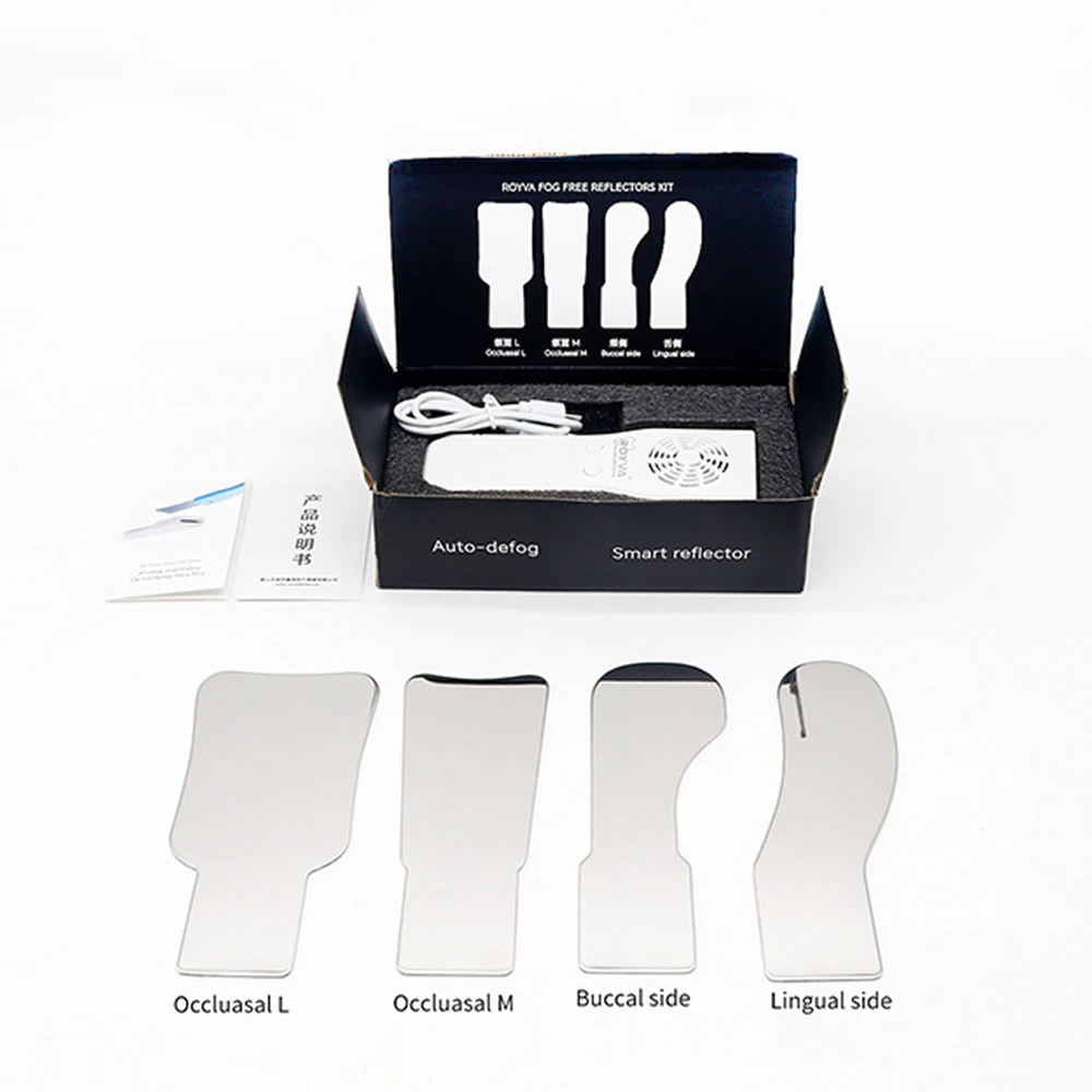 

Anti-Fog Fan and LED Lighting Handle Intraoral Reflectors 4 Stainless Steel Reflective Mirrors Dentistry Oral Inspection Kit