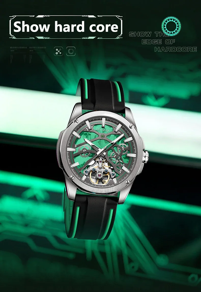 Ailang automatische mechanische Herrenuhr, hohl, leuchtend, Freizeit, Mode, Luxus, Tourbillon-Uhr, wasserdicht, neu. – Detail 4