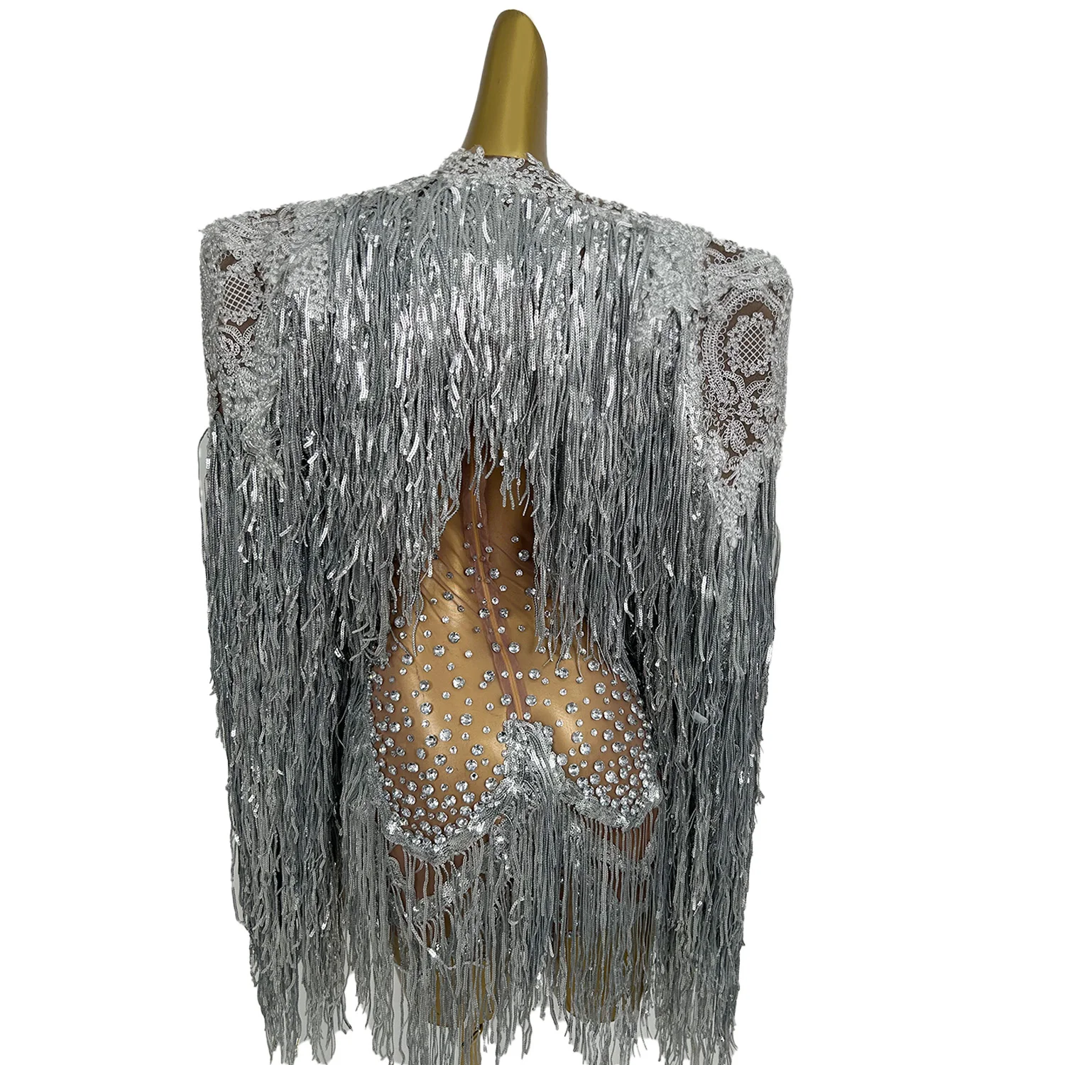 

Sequins Tassel Rhinestone Mini Dress Jacket 2Pieces Set Sexy Women Club DJ Dance Dress Suit Drag Queen Performer Outfit Kuaile
