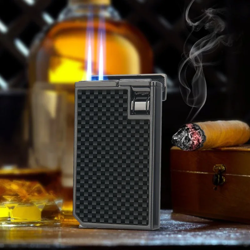

2025 New Honest Transparent Gas Window Double Fire Direct Lighter Cigar Windproof Gas Lighter Men's High-grade Gift