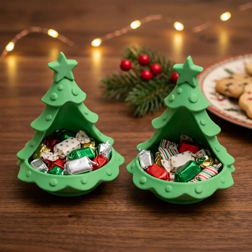 3D Printed Christmas Tree Storage Tray Star Top Accent Plastic Tree Shape Tealight Holder Hollow out Decorative
