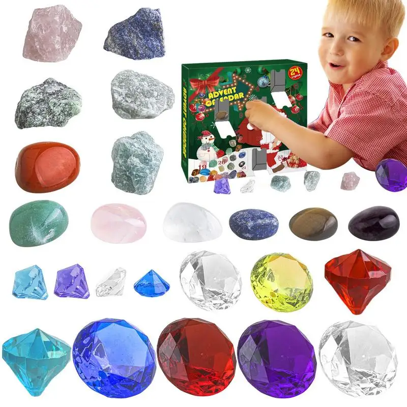 Natural Gemstone Rock Collection Advent Calendar 2023 With 24 Gemstones Minerals Box Complete Rock Collection Christmas Calendar