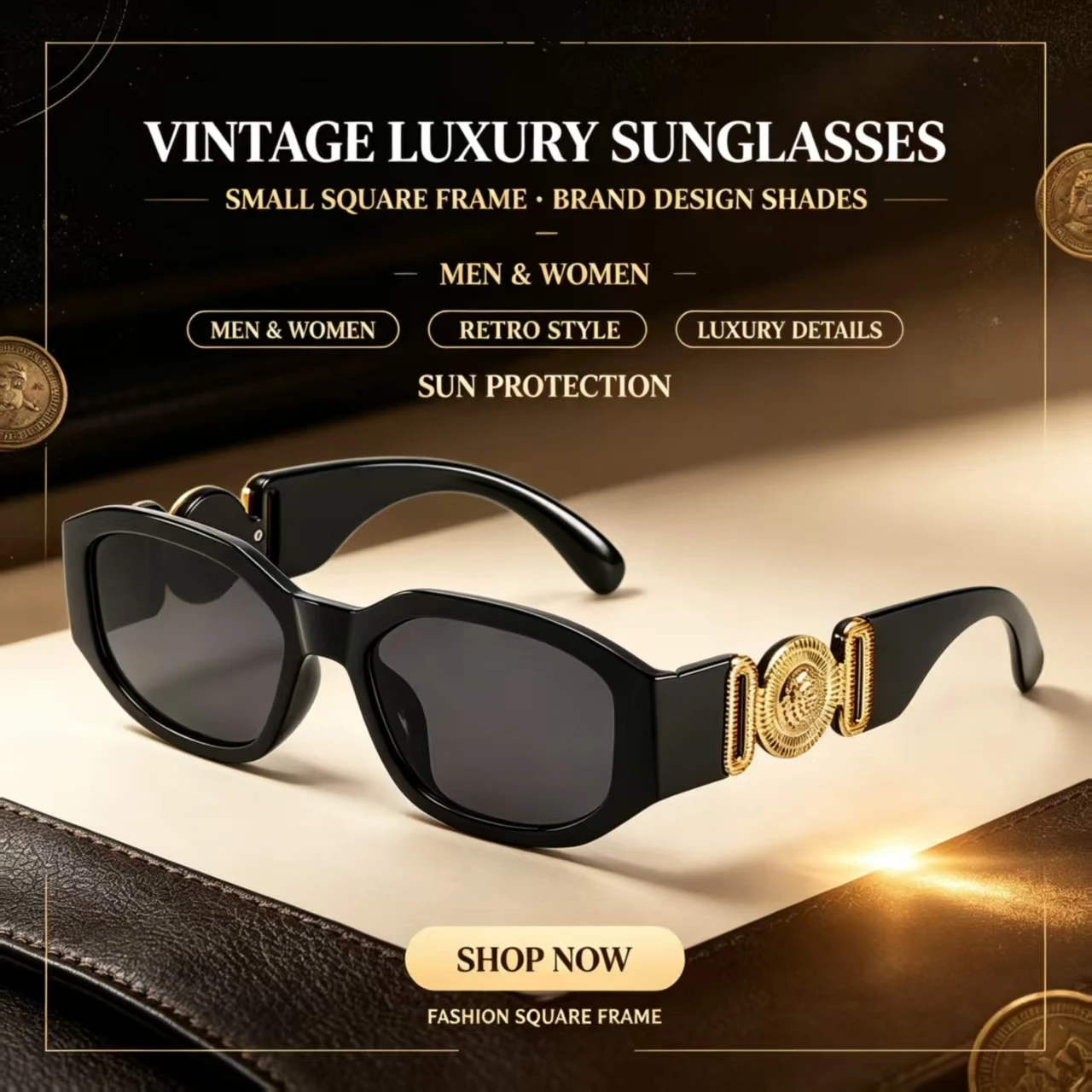Vintage Small Square Luxury Sunglasses, Brand Design Rectangle Shades for Men Women Motorcycle Riding