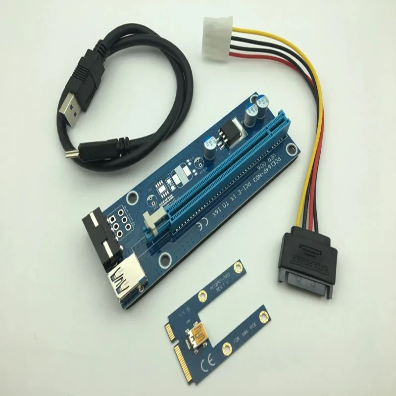 Mini carte PCIE Riser SATA vers 4 broches IDE Molex, alimentation PCI-E PCI Express 1x à 16x, câble USB 3.0 pour Machine minière BTC