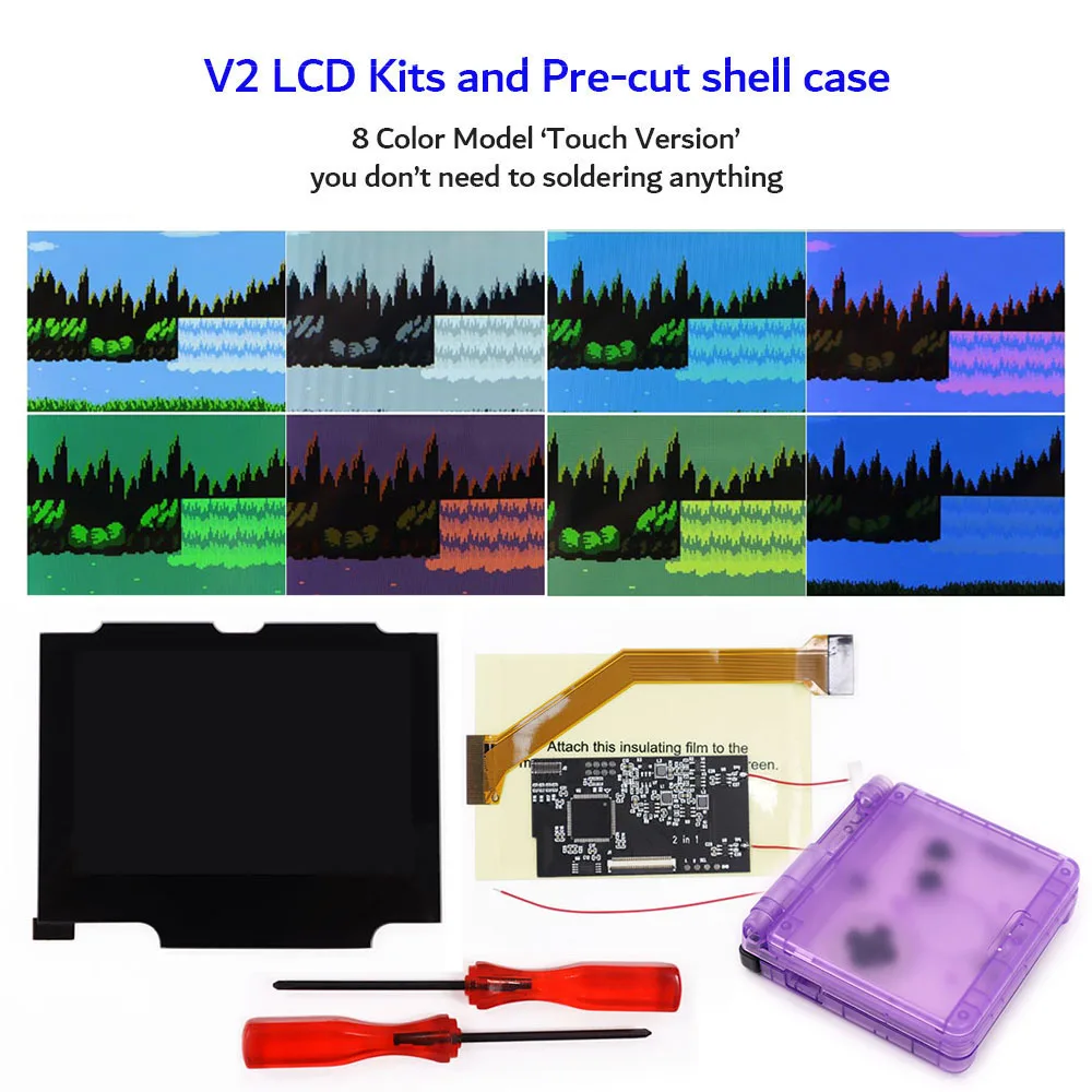 

3,2-дюймовый 2 в 1 GBA SP IPS V2 с подсветкой ЖК-дисплея, сенсорный датчик, цвет опционально для консоли Gameboy Advance Sp