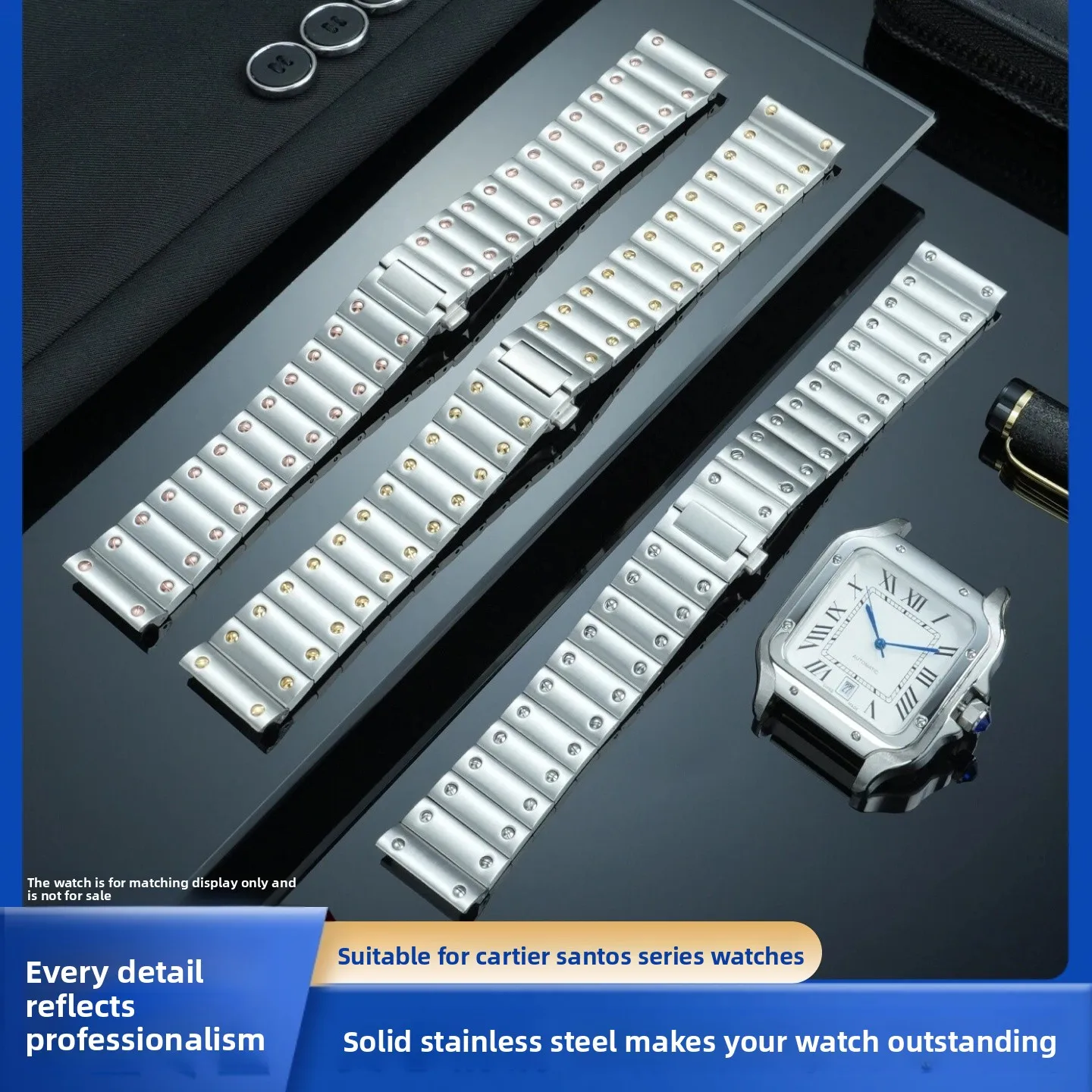 21 متر برشام نمط الفولاذ المقاوم للصدأ اكسسوارات ل كارتييه سانتوس ساندوز حزام الساعات WHSA0007 WSSA0009 Whsa0010 الرجال حزام ساعة معدني