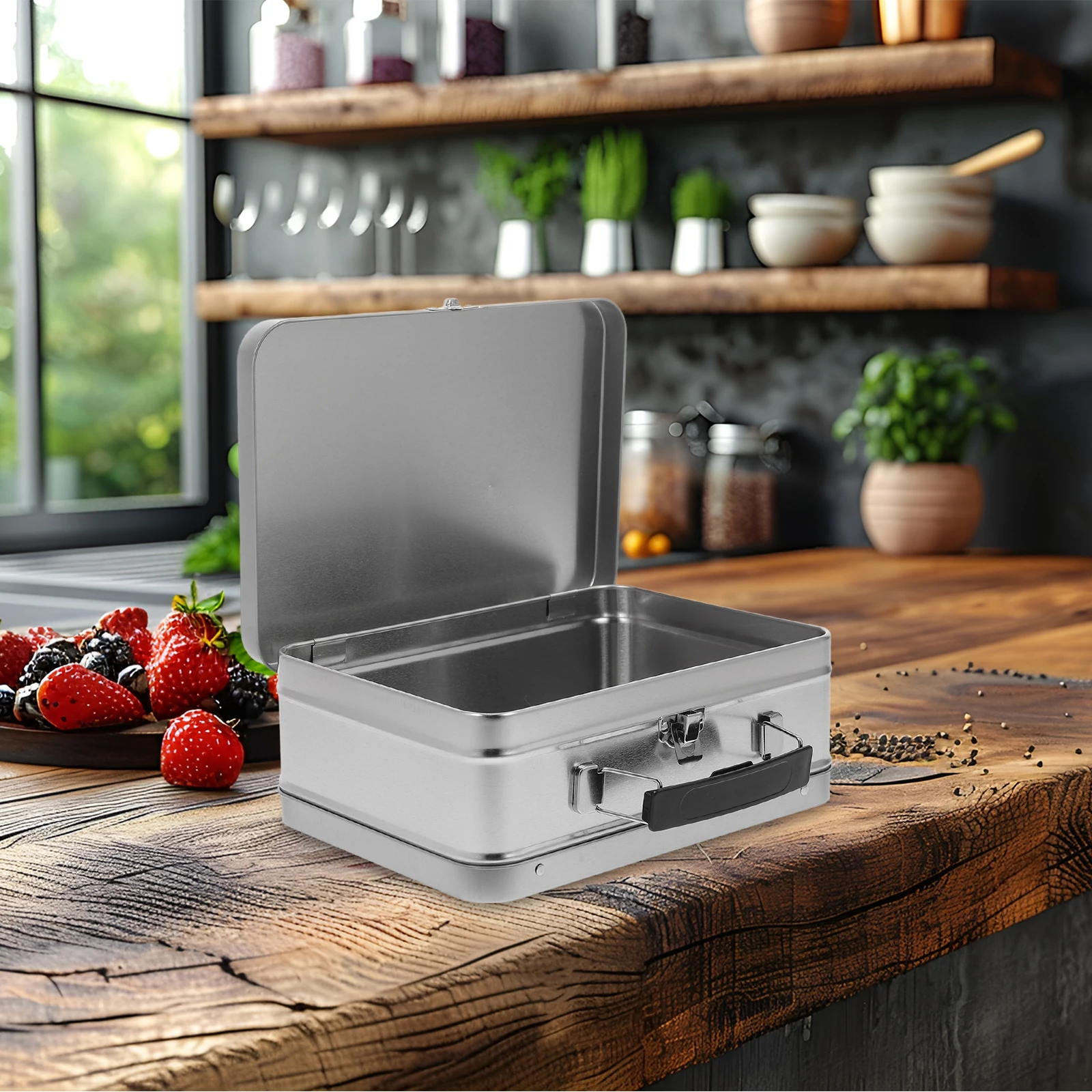 

Vintage Tin DIY Tinplate Lunch Box Metal Food Storage Container Handle Lid Retro Style Multifunctional Leakproof