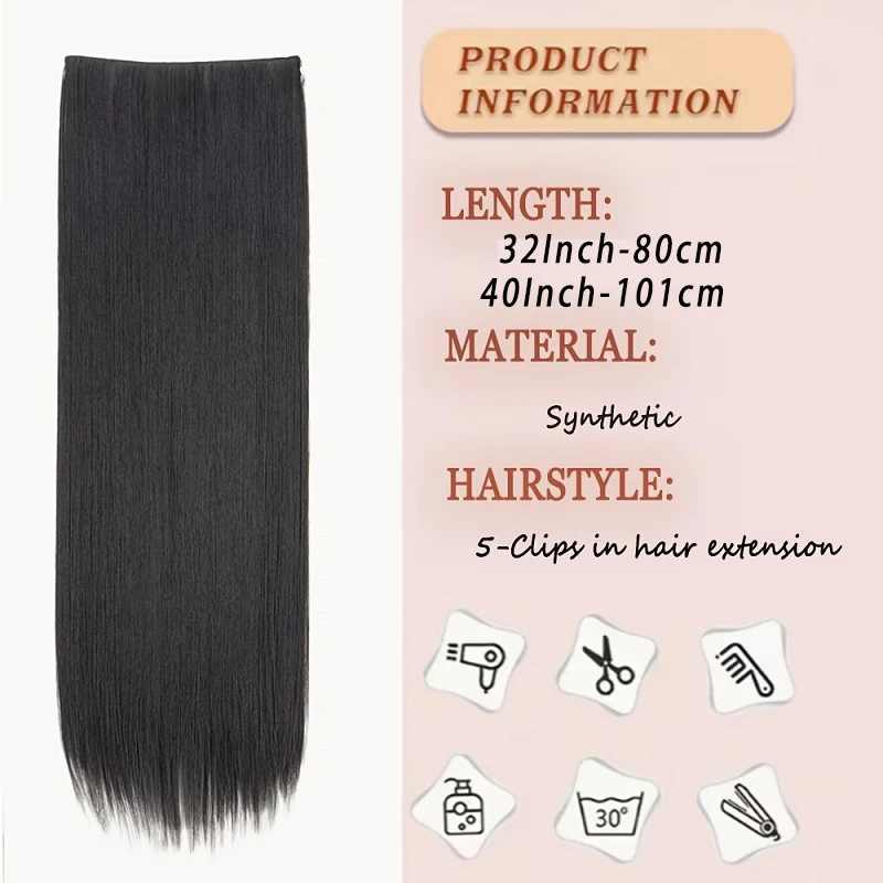 32Inch/40Inch Synthetic Long Straight Hair Extension Clip in Heat Resistant Natural Invisible Hair Accessory for Women