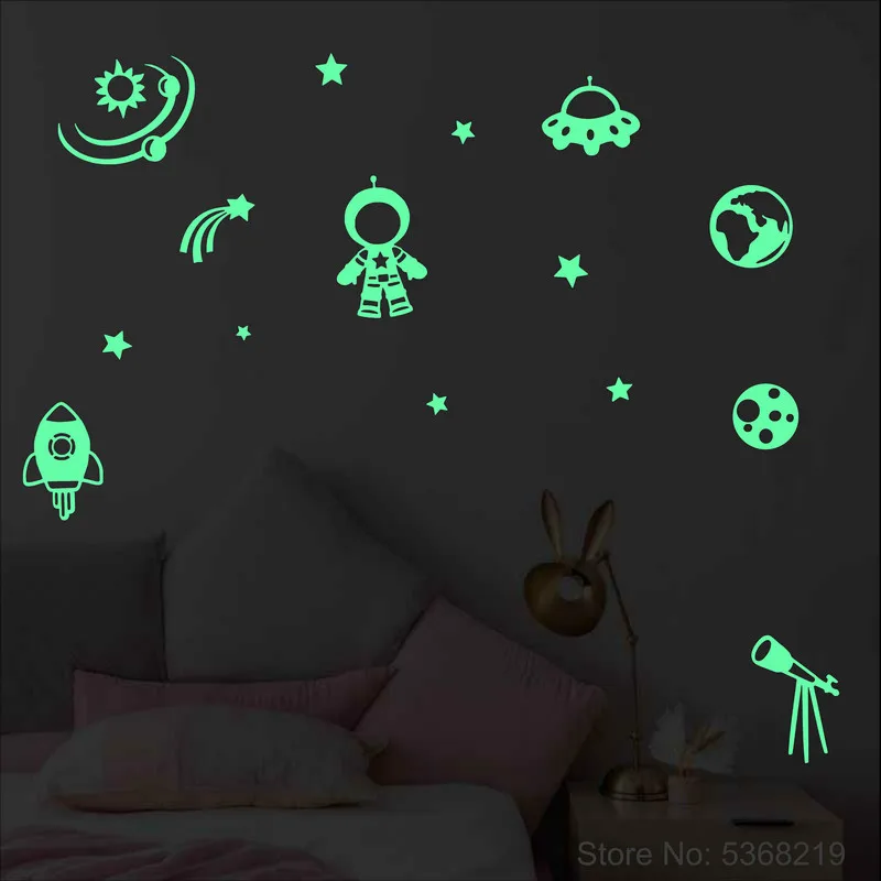 Stickers étoiles astronome et fusée spatiale pour chambre d\'enfant, stickers, stickers, astronome, équilibrage, télescope, espace, mur, plafond,