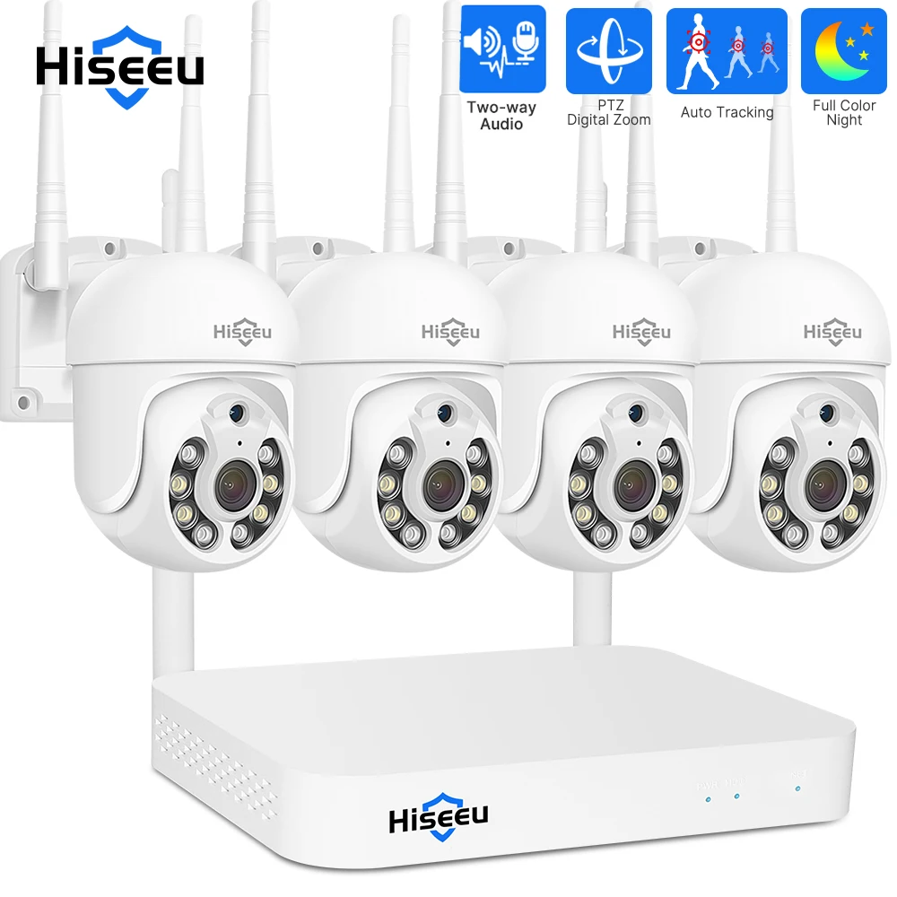 Hiseeu 5MP WiFi CCTV PTZ Kit sistema di sicurezza telecamera 10CH NVR AI Motion Tracking Sistema di sorveglianza telecamera IP per visione notturna