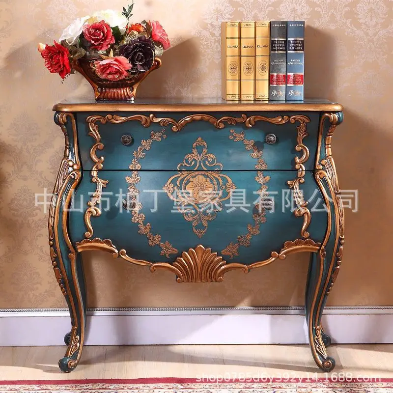 HYS European solid wood chest, bedroom chest, living room storage cabinet, French entrance cabinet, painted American retro