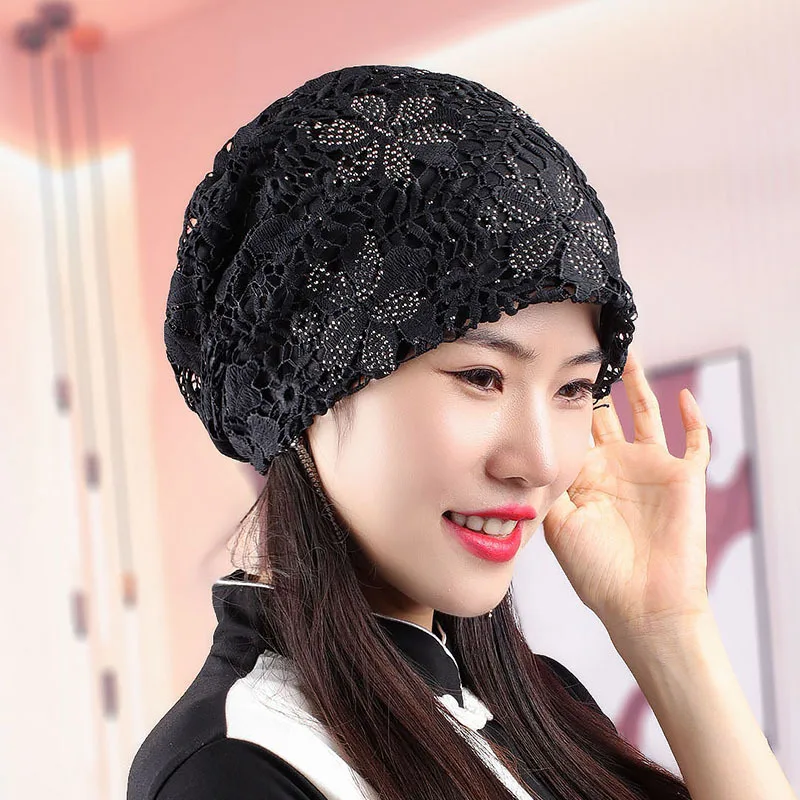 

Breathable Summer Embroidery Lace Turban Hat Women Headscarf Bonnet Islamic Female Beanie Hat Ready to Wear Hijabs Head Cap