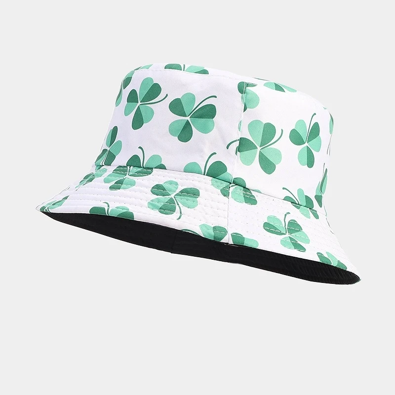 Clover Print Reversible Bucket Hat St. Patrick's Day Casual Sun Cap for Men Women