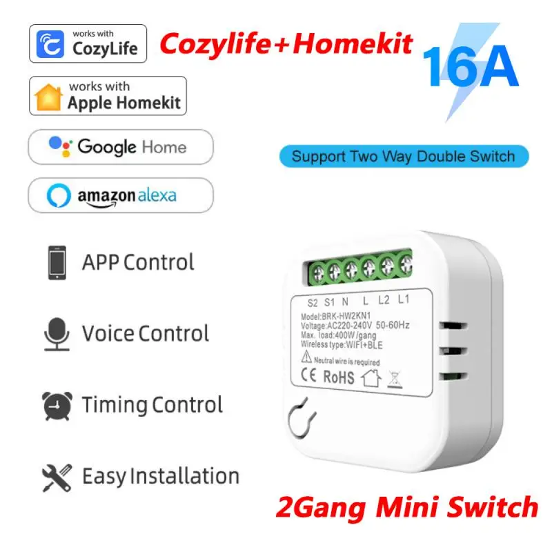 Apple Homekit Cozylife WiFi Mini Smart Switch 2 Gang DIY 2-Way Control Smart Switches Breaker Module Work With Alexa Google Home