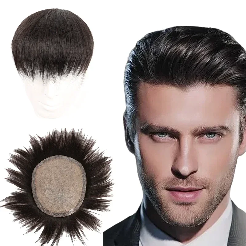 Promotion Australia-Double Layers 100% Natural Human Hair Toupee Male Hair Prosthesis Lace PU Base Breathable System Wig for Men