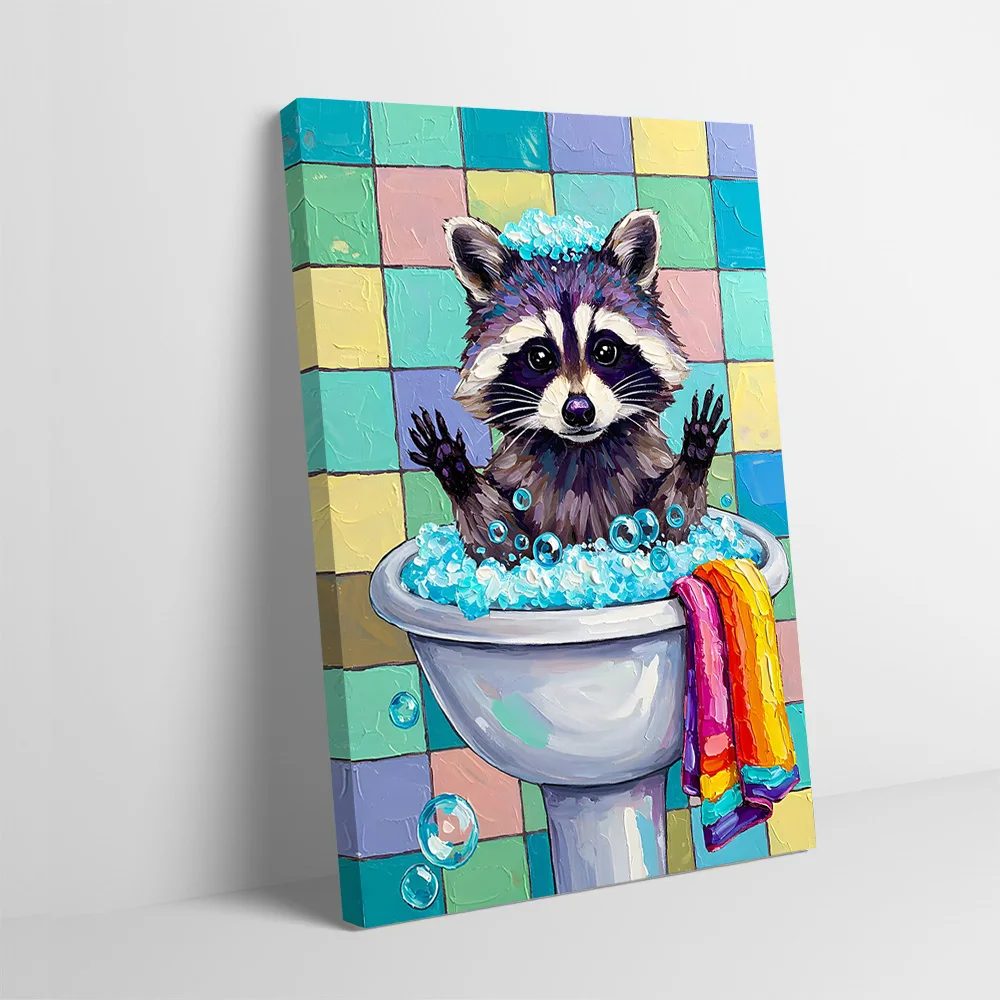 

Плакат с изображением енота в ванной комнате, настраиваемый печатный холст, картина, настенный художественный подарок для постеров, украшение для гостиной, домашняя палочка Deko