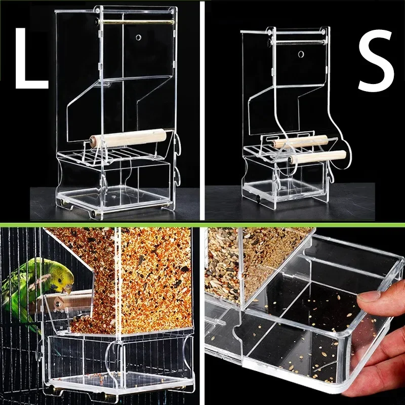 

Clear Containers Acrylic Cage Pet Food Automatic Parrot Feeder Feeding Bird Anti-sprinkle Hangable