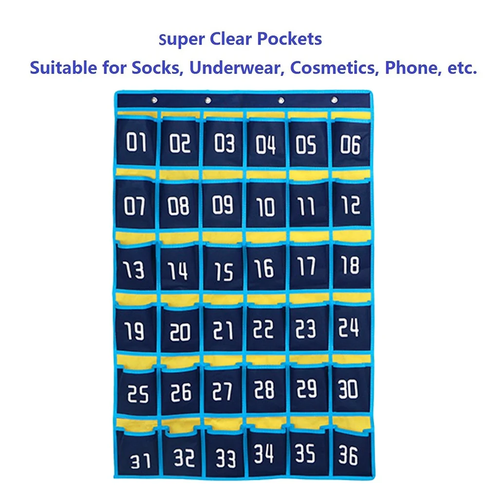 36 Numbered Pockets Chart Cell Phone Hanging Storage Bag Hanging Organizer for Classroom Mobile Phone Calculator Holders