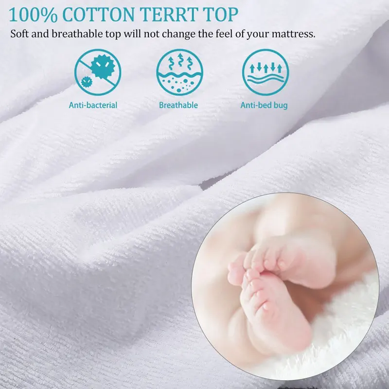 Mattress Cover Cotton Terry Cloth Waterproof Mattress Protector Deep Pocket Sheet Protector Washable & Anti Mites