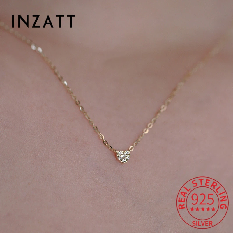 

INZATT настоящее серебро 925 пробы 14 К позолоченное супер мини инкрустированное цирконом кулон в форме сердца колье ожерелье для женщин ювелирные изделия
