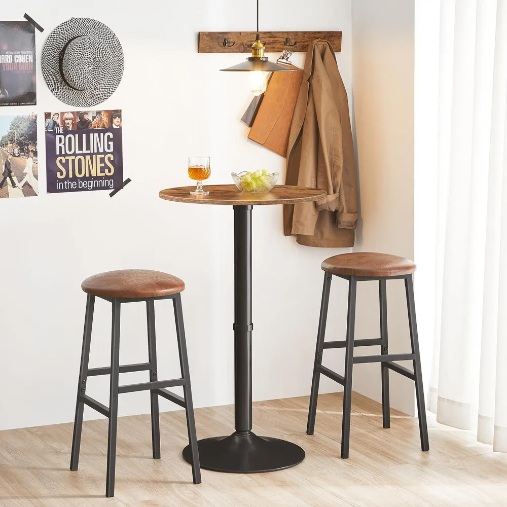 Round Bar Table, 35" Tall Pub Table, Cocktail Table with Base, Stable Counter Table with Non-Slip Base for Narrow Space