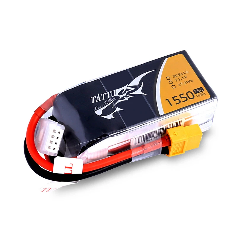 Imagem -06 - Bateria Tattu-lipo para Helicóptero rc Quadcopter Peças Fpv Corrida Drone Xt60 Plug 11.1v Drones Bateria 1550mah 75c 3s