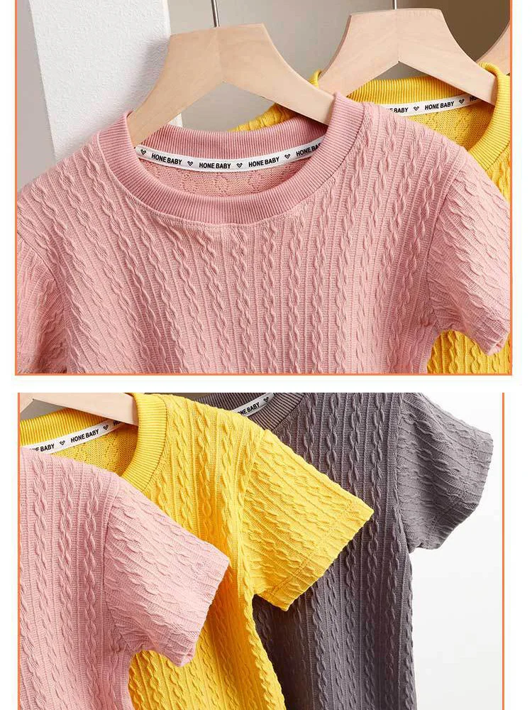 2-6Year Children Girls T-shirt Cotton Summer Solid Fashion Hollow Out Short Sleeve Baby Girls Tees Kids Casual Clothing