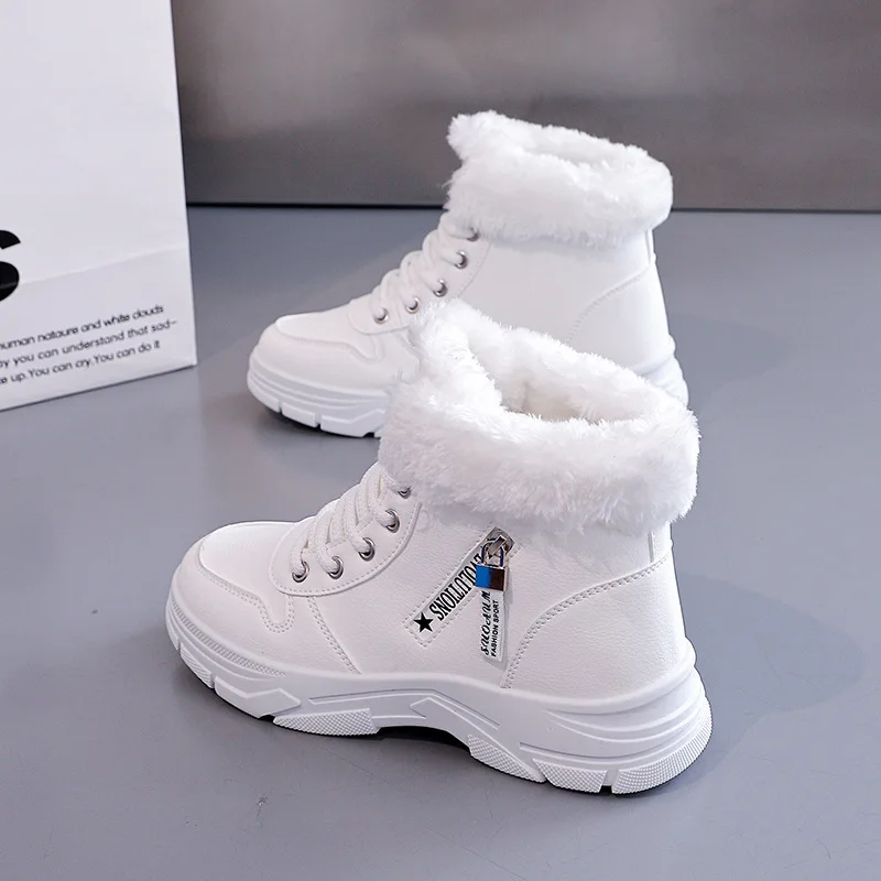 Anti-Slip Student Thick-Soled Fleece Cotton Shoes Height-Increasing Winter White Sneakers for Increased Comfort And Support