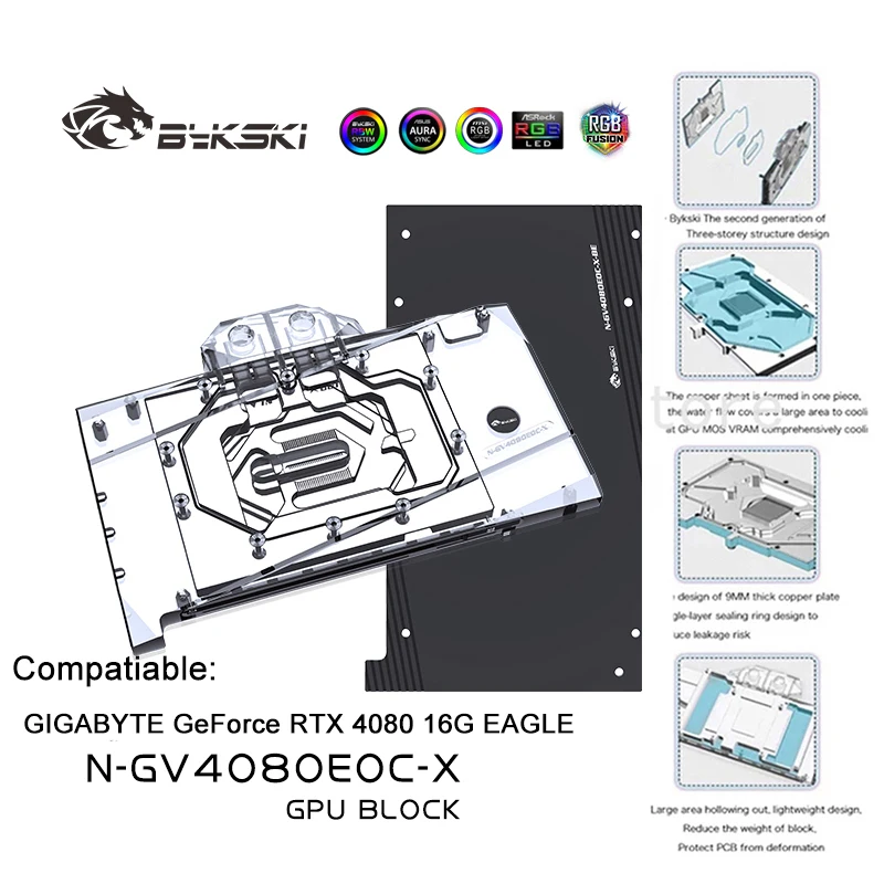 

Bykski Full Cover VGA Water Cooler GIGABYTE GeForce RTX 4080 16G EAGLE GPU Card /Copper Cooling Radiator RGB SYNC/N-GV4080EOC-X