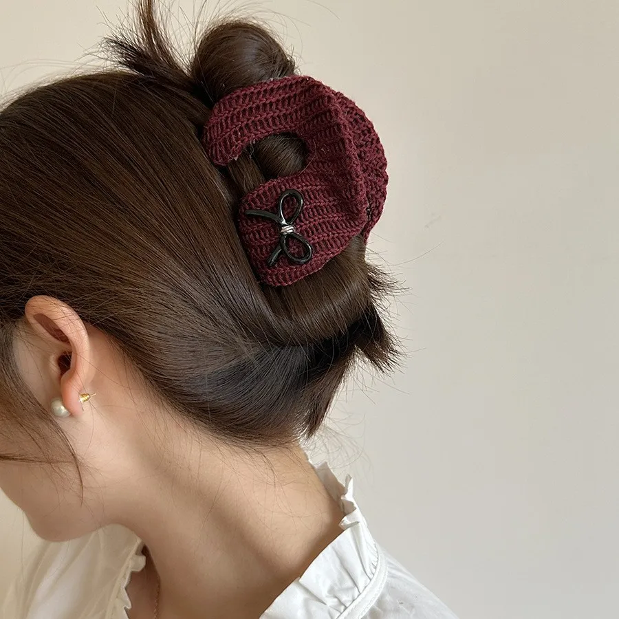 Large Reversible Pumpkin Hair Claw Burgundy Dark Red Non Slip Shark Clip for Back Head Updo Home Party