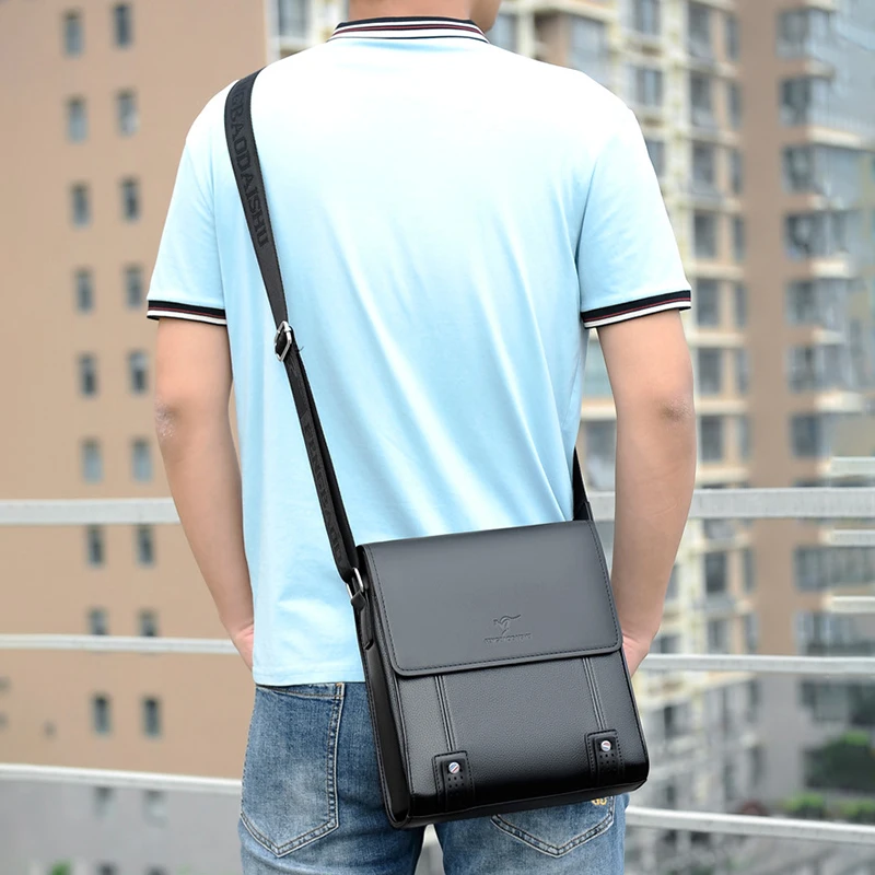 Men'S Shoulder Bag PU Leather Purse Side Cross Sling Messenger Cell Phone Crossbody Square Satchel Tote Caddy Essentials Bag