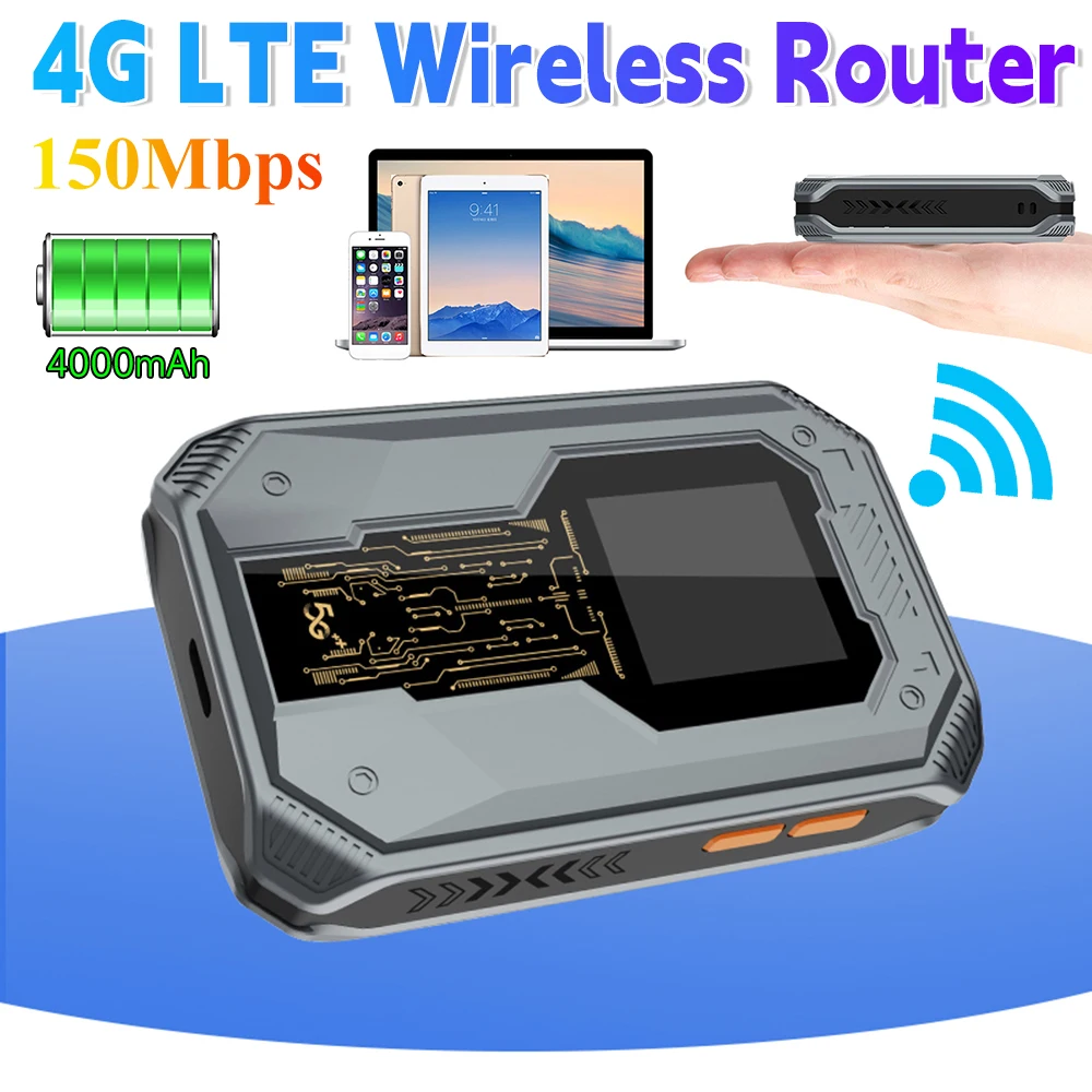 

Мобильный Wi-Fi-маршрутизатор 4G, 150 Мбит/с, беспроводной маршрутизатор 4G LTE, 4000 мА, портативный карманный модем MiFi, мобильная точка доступа Wi-Fi со слотом для SIM-карты