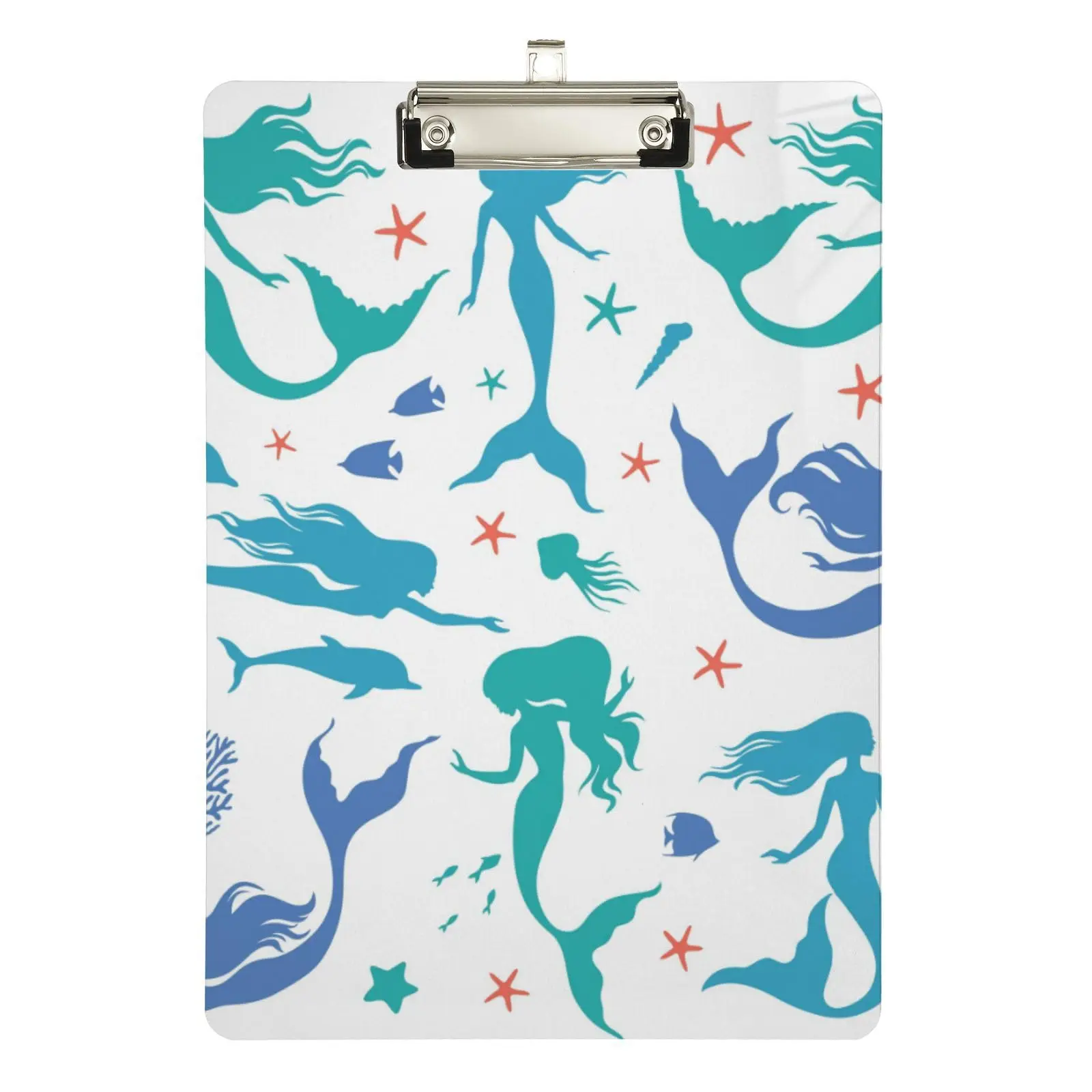 Cartoon Mermaid Acrylic Clipboard A4 Size with Metal Clip for Students Office Document Organizer Art Outdoor Sketching Supplies