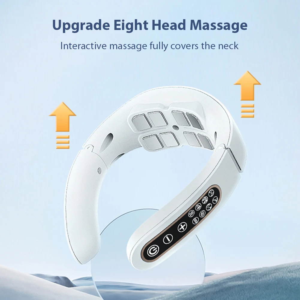 Shoulder Neck Massager 15 Gears 6 Modes Cervical Therapy Massage Stimulator 8-Head Vibration Pulse with Heating for Office