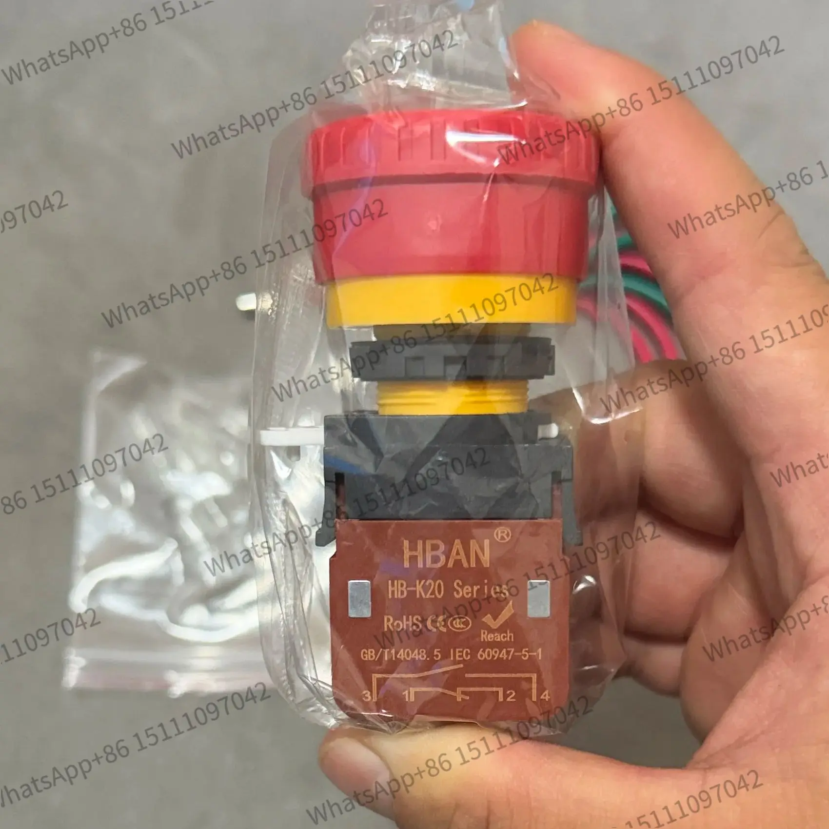 20A Emergency Stop Mushroom Head Push Button Switch 2NO 2NC HONGBO HB-K20 Waterproof IP65 22mm