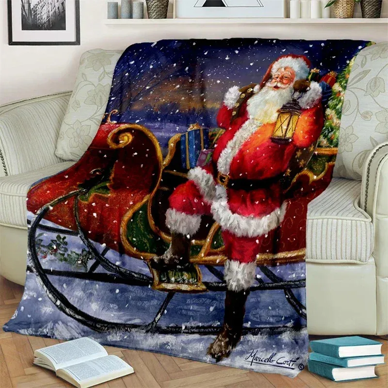 X-max Santa Claus Blanket Printed Blanket Bedroom Livingroom Bed Warm Soft Comfortable AirConditioner Office Travel Thin Gift