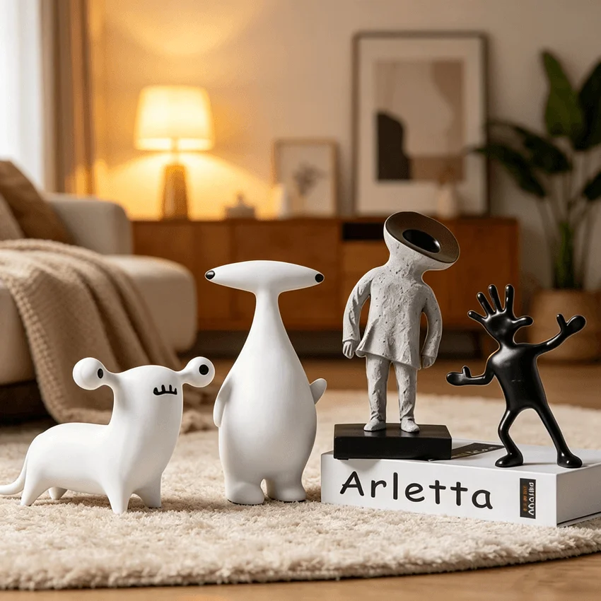 Moderne Minimalistische Kreative Abstrakte Charakterskulptur Nordische Cartoon-Alien-Kunstharz-Figur Wohnzimmer Schlafzimmer Dekoration