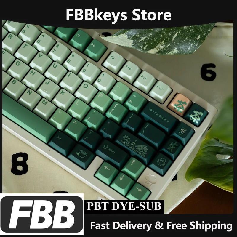 

Колпачки для клавиш FBB Dragon Well, чай по индивидуальному заказу для механической клавиатуры, вишневый профиль, игровые и офисные аксессуары, толщина 1,7 мм
