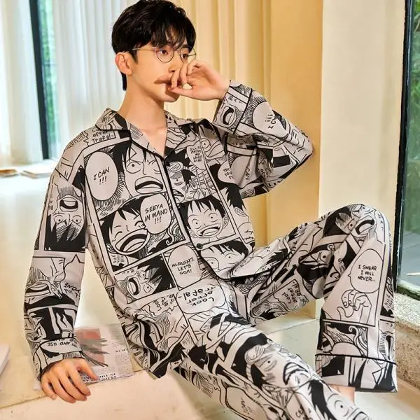 Hauts et pantalons Anime une pièce Luffy dessin animé pyjamas hommes femmes à manches longues automne hiver jeunesse Plus chaud maison vêtements ensemble
