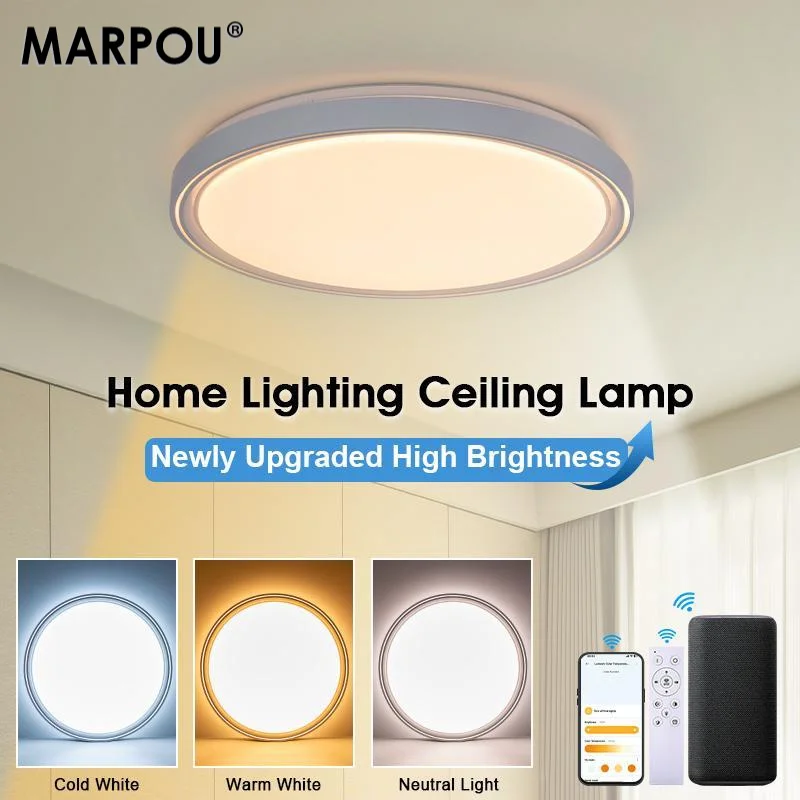 

Светодиодный потолочный светильник MARPOU 50W, ультраяркий, с регулировкой яркости, дистанционным управлением через приложение, умный светодиодный потолочный светильник для гостиной, спальни, защита глаз