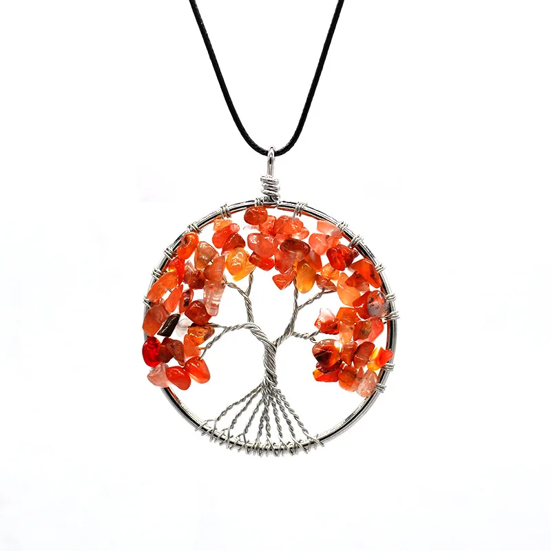 7 Chakra Tree Of Life Pendant Necklace Copper Crystal Natural Stone Necklace Quartz Stones Pendants