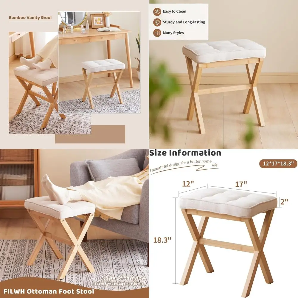 

Компактный бамбуковый пуфик с бежевой подушкой — идеально подходит для стола, офиса и подставки для ног дивана