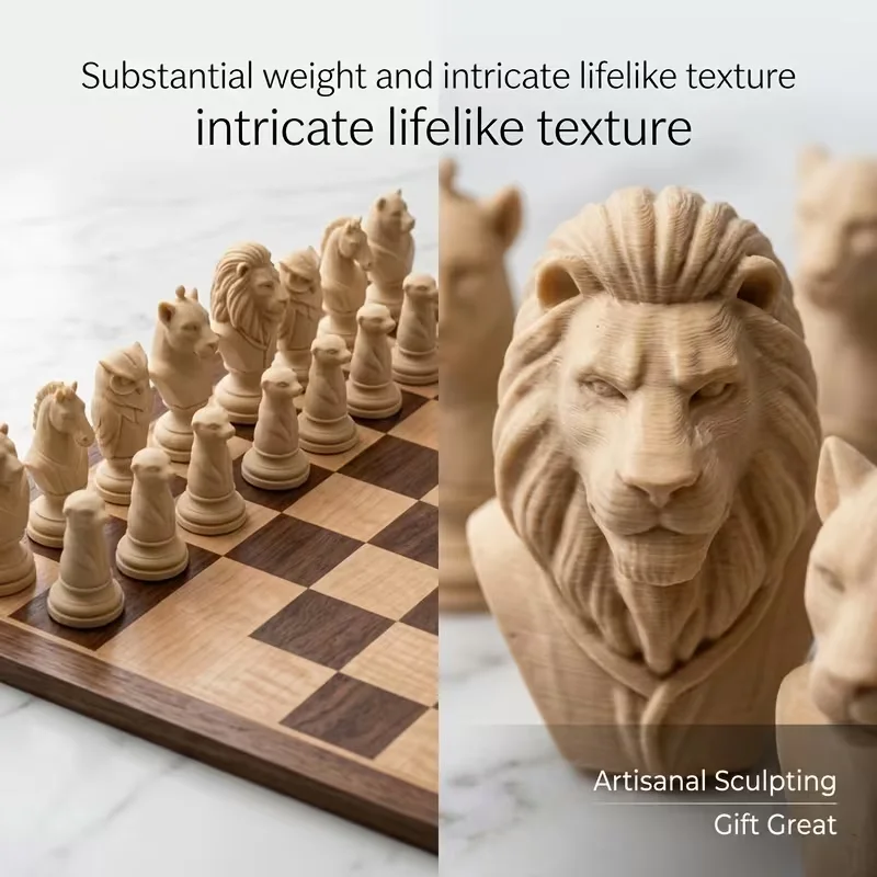 16 Pcs Animal-Themed Sculpted Chess Set with Sculpted Pieces Desktop Decorative Ornaments