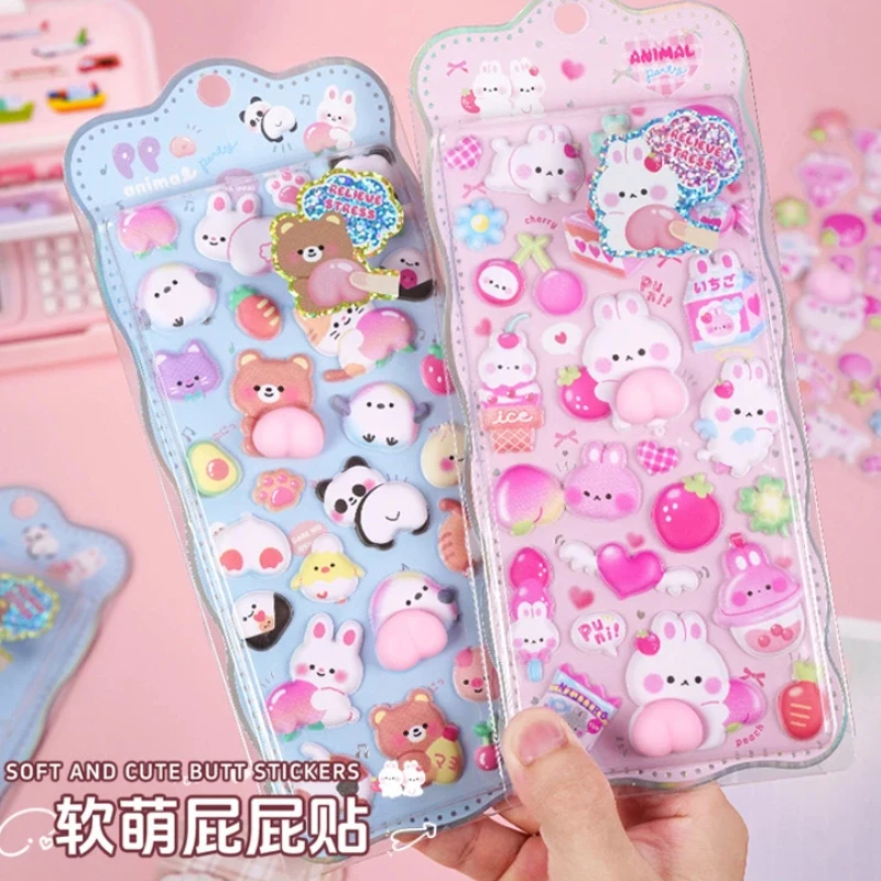 2 stücke Butt Aufkleber Weiche Kneifen Gesäß Aufkleber Tier Kaninchen Dekompression 3d Blase Aufkleber Telefon Fall Dekor Aufkleber