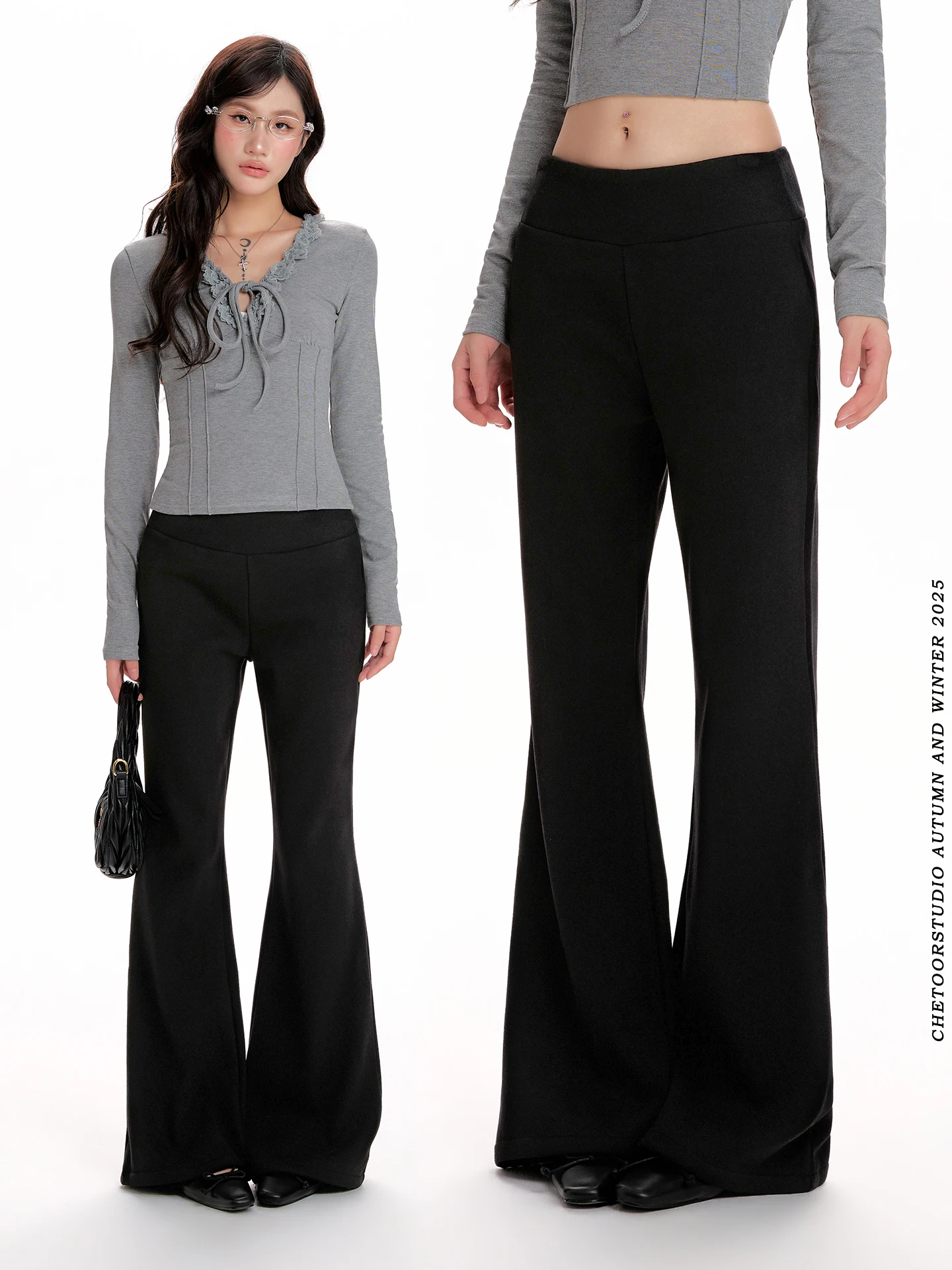 

Брюки-клеш на подкладке Bla Fce, женские утягивающие повседневные длинные брюки с низкой талией, драпированные брюки длиной до пола