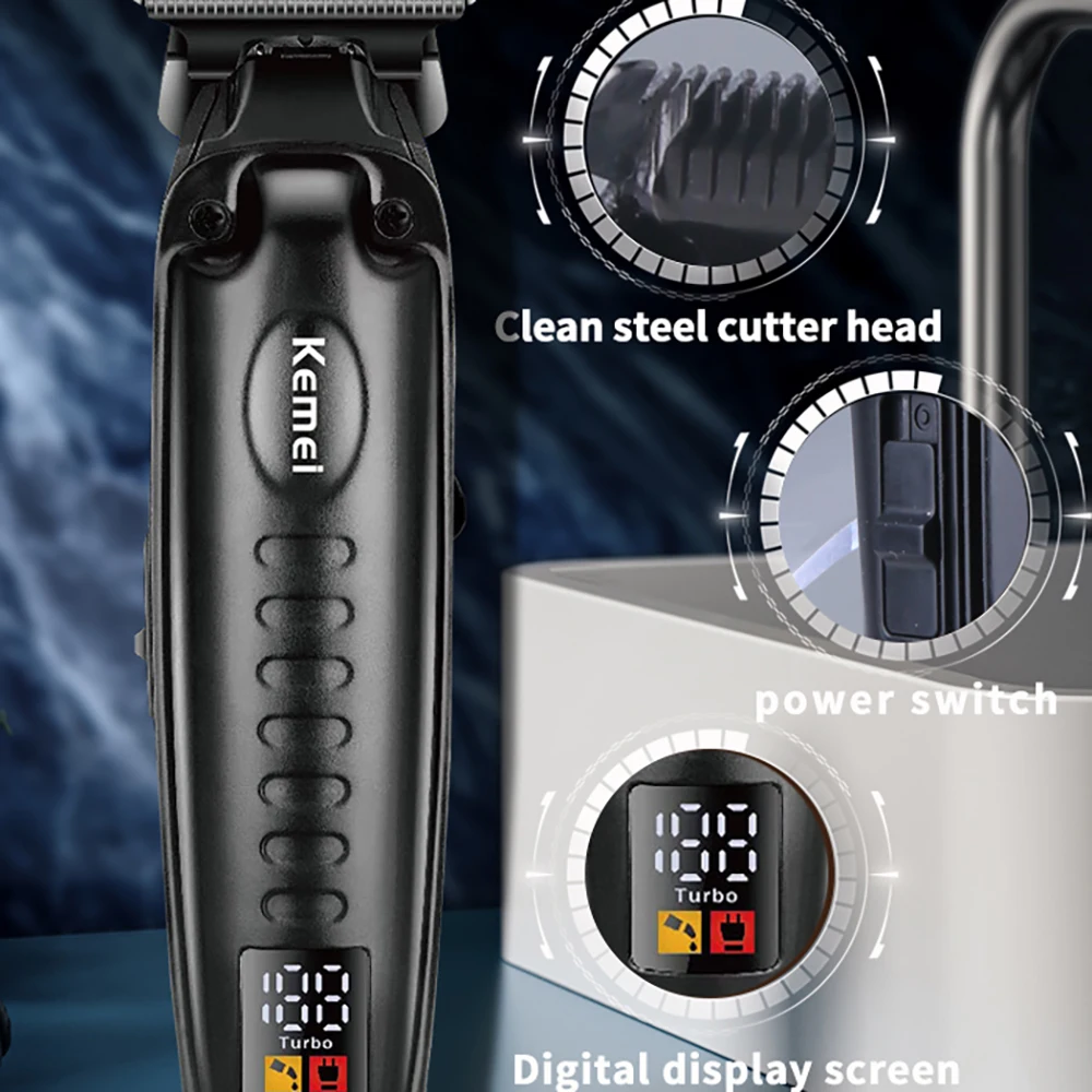 KEMEI Black Hair Clippers for Men Cordless Clippers for Hair Cutting Professional Barber Clippers USB Rechargeable Wireless Hair