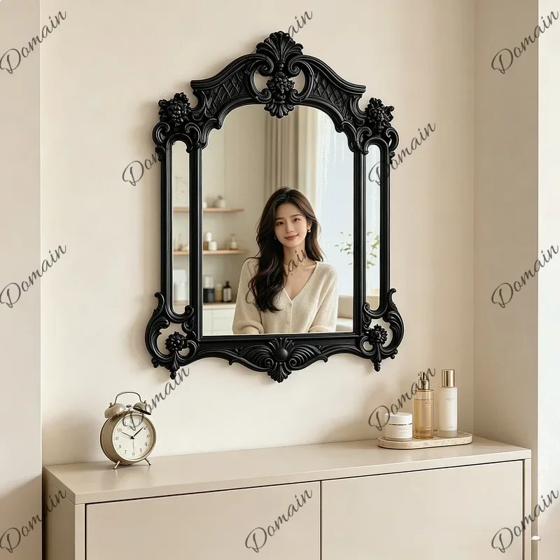 French Vintage Carved Vanity Mirror Three-Way Dressing Mirror Wall Mounted Bathroom Fireplace Decorative Mirror BJ
