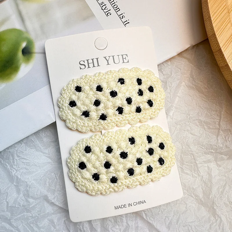 2/14 個かぎ針編みヘアクリップセット女の子女性水玉模様ニットかわいいヘアアクセサリー日常着パーティーヴィンテージスタイル