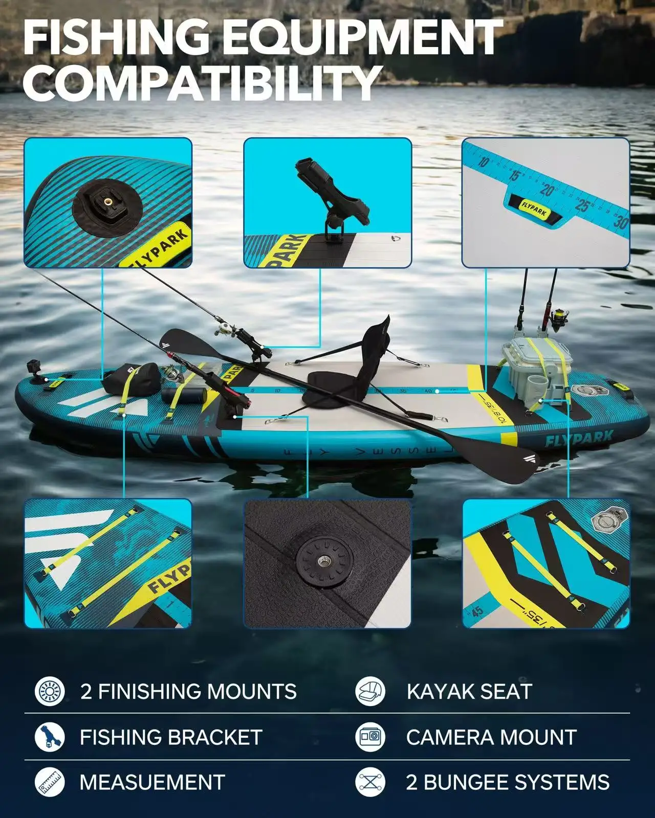 SUP Aufblasbares Paddleboard im Ocean Explorer-Stil, Outdoor-Wasserstation-Board, 11 Fuß, 325 * 89 * 15 cm, ultrabreites Design, geeignet für Familienreisen, Wasseryoga, Fitness, Angeln und Seen. Wird mit einem vollständigen Zubehörset geliefert, einschließlich Sitze und Paddel. – Detail 4