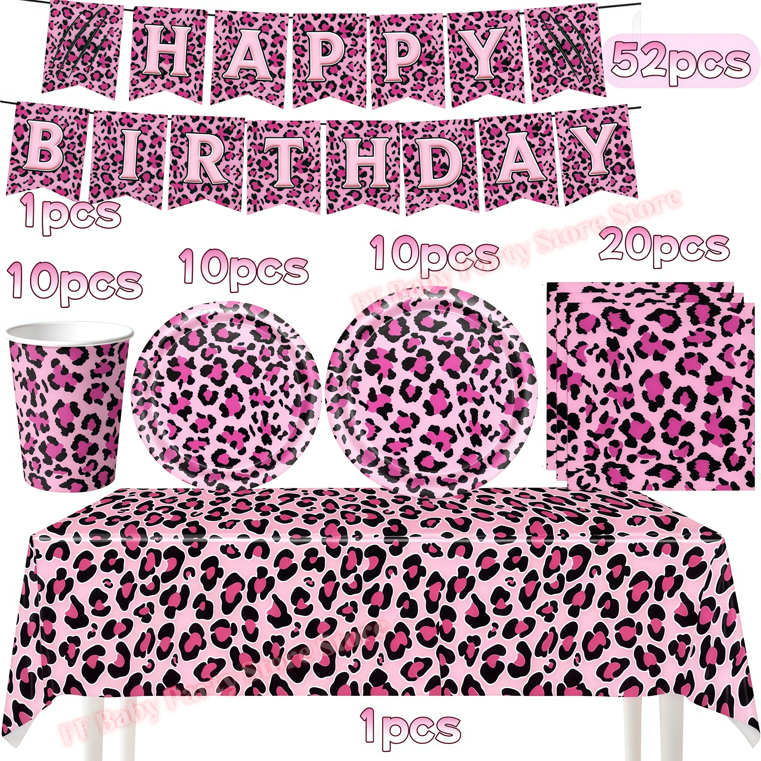 Leopardenmuster Geburtstagsparty-Dekoration Mädchen-Geschenke Teller Becher Tier-Leoparden-Thema Partyzubehör für Feiern – Detail 32